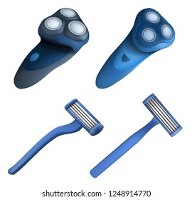 Shaver razor icon set. Realistic set of shaver razor vector icons for web design