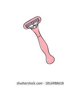 Shaver, razor pink cartoon color icon. Hair removal device hand drawn illustration. Cosmetology, skin care tool. Vector single element in doodle style isolated on white background