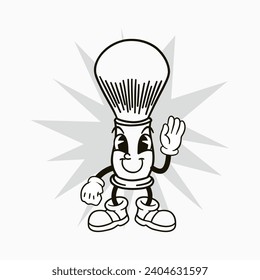 Shaving brush in black and white retro cartoon style