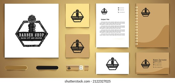 shaving brush, hand drawn barber shop logo business branding package template Designs Inspiration Isolated on White Background