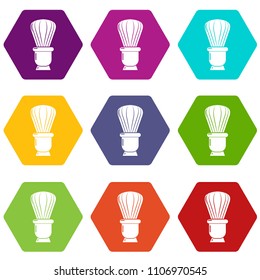 Shaving brush icons 9 set coloful isolated on white for web