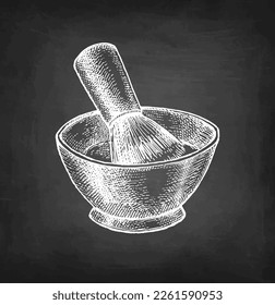 Shaving brush and mug. Chalk sketches on blackboard background. Hand drawn vector illustration. Retro style.