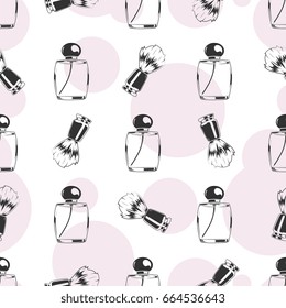 Shaving brush and perfume seamless pattern - beauty seamless texture. Vector illustration