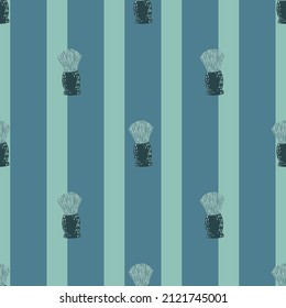 Shaving brush seamless pattern. Barber shop in doodle style. Hand drawn texture for fabric, wallpaper, textile, print, wrapping paper. Vector illustration.
