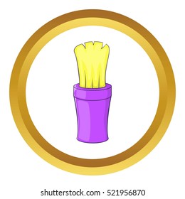 Shaving brush vector icon in golden circle, cartoon style isolated on white background