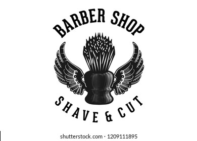 shaving brush, and wings hand drawn barber shop logo Designs Inspiration Isolated on White Background