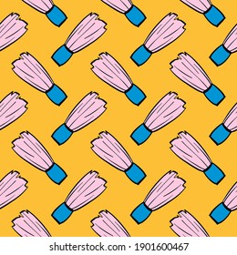 Shaving brush,seamless pattern on yellow background.