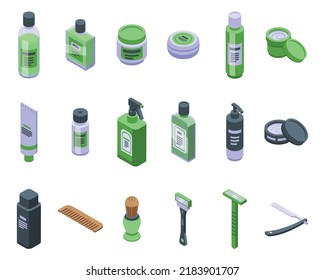 Shaving cosmetics icons set isometric vector. Man shave. Beard skin