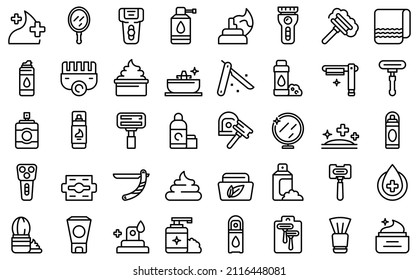 Shaving Cosmetics Icons Set Outline Vector. Man Shave. Beard Skin