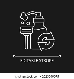 Shaving cream refill white linear icon for dark theme. Tube with foam. Container with lotion. Thin line customizable illustration. Isolated vector contour symbol for night mode. Editable stroke