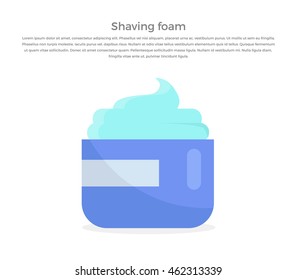 Shaving foam banner illustration. Human basic hygiene conceptual illustration. Flat style design. Shaving foam in tube vector for skin care products ad, cosmetics companies, web pages design.