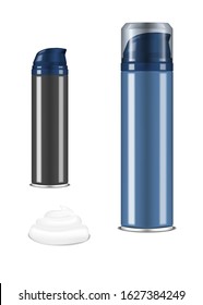 Shaving foam bottle, realistic vector illustration. Tinplate cosmetic container. Template for design.