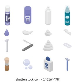 Shaving foam icons set. Isometric set of shaving foam vector icons for web design isolated on white background