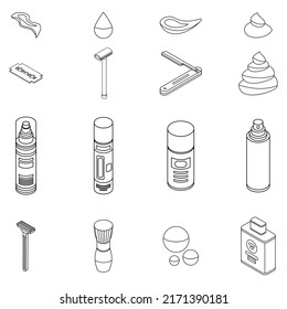 Shaving foam icons set. Isometric set of shaving foam vector icons outline isolated on white background