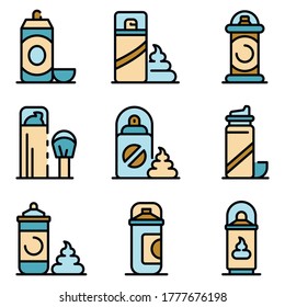 Shaving foam icons set. Outline set of shaving foam vector icons thin line color flat on white