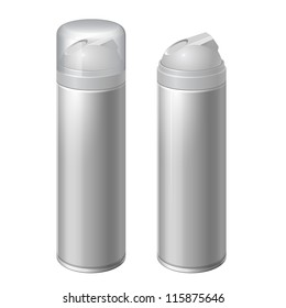Shaving gel foam. light gray. With lid and without Realistic vector illustration