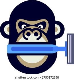 Shaving Gorilla. Barber Ape Illustration Logo Template