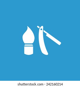 shaving icon, isolated, white on the blue background. Exclusive Symbols 