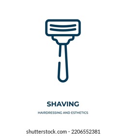Shaving icon. Linear vector illustration from hairdressing and esthetics collection. Outline shaving icon vector. Thin line symbol for use on web and mobile apps, logo, print media.