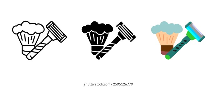 Shaving icon. Razor and brush with foam vector illustration. Grooming and hygiene symbol. Barber and skincare pictogram. Men's care and shaving essentials concept.