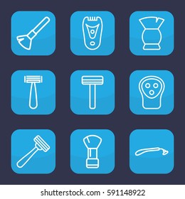shaving icon. Set of 9 outline shaving icons such as razor, shaving brush, electric razor