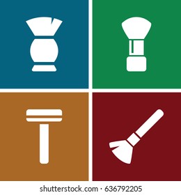 Shaving icons set. set of 4 shaving filled icons such as shaving brush, razor