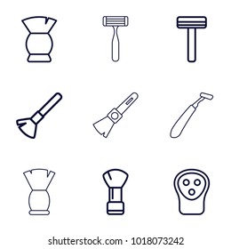 Shaving icons. set of 9 editable outline shaving icons such as shaving brush, razor, electric razor