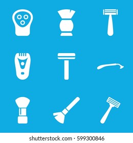 shaving icons set. Set of 9 shaving filled icons such as razor, shaving brush, electric razor