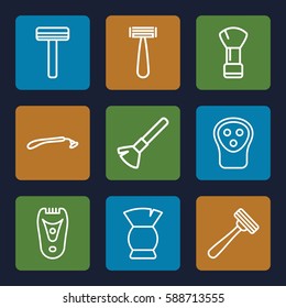 shaving icons set. Set of 9 shaving outline icons such as razor, shaving brush, electric razor