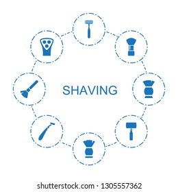 shaving icons. Trendy 8 shaving icons. Contain icons such as razor, brush, shaving brush, electric razor. icon for web and mobile.