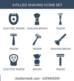 shaving icons. Trendy 9 shaving icons. Contain icons such as electric razor, shaving brush, razor, brush. icon for web and mobile.