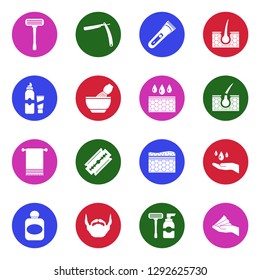 Shaving Icons. White Flat Design In Circle. Vector Illustration.