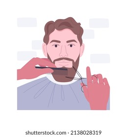 Shaving isolated cartoon vector illustrations. Man shaving beard in salon, holding razor in hands, appearance and hygiene care, beauty procedures, beard styling process vector cartoon.