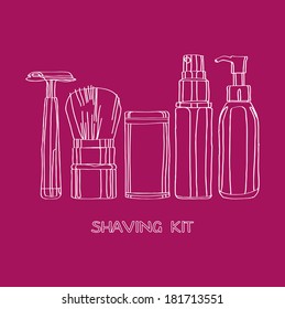 shaving kit of razors, brushes, foams and gels