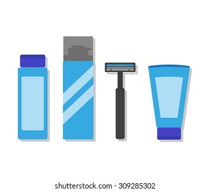 Shaving lather/cream, shaver, preshave or aftershave products. Hygiene and cosmetic items for men.