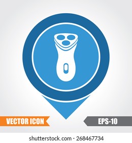 Shaving Machine Icon On Map Pointer. Eps.-10.