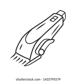 Shaving machine linear icon. Haircutting procedure. Barbers beauty device. Beauty electric instrument. Thin line illustration. Contour symbol. Vector isolated outline drawing. Editable stroke
