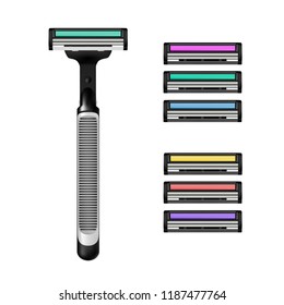 The shaving machine is reusable in vector.Shaving machine with replaceable cassettes vector illustration.