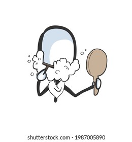Shave man. Vektorgrafik einfach. Rasierschaum. Stickman no face Clip Kunst Cartoon. Handgezeichnet. Doodle-Skizze, Grafisches Illustrationsbarren