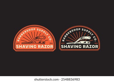 shaving razor blade barber tool retro badge logo design set for barbershop, salon, haircut, shaves, hairdressing, hipster, gentleman, beauty. shave blade razor barber equipment vintage emblem logo