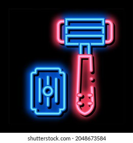 Razor y vector de señal de luz de neón de hoja. Icono brillante Shave Razor and Blade sign. ilustración de símbolo transparente