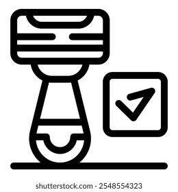 Shaving razor with checked symbol, representing quality control, product approval, and safety standards in men's grooming