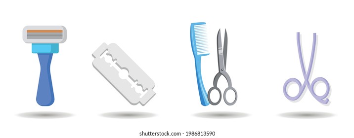 shaving razor, hair comb vector clip art set. shaving razor, hair comb vector clip art set. shaving razor, hair comb vector clip art set.