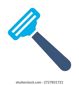 Shaving razor icon blue flat vector design blade handle symbol hygiene grooming barber sharp graphic element sign