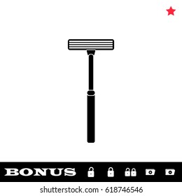 Shaving razor icon flat. Black pictogram on white background. Vector illustration symbol and bonus button open and closed lock, folder, star