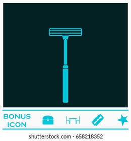 Shaving razor icon flat. Blue pictogram on dark background. Vector illustration symbol and bonus icons