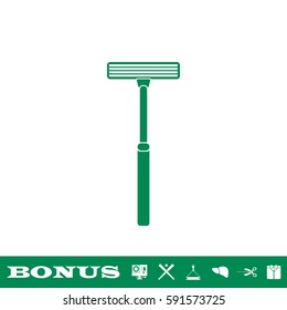 Shaving razor icon flat. Green pictogram on white background. Vector illustration symbol and bonus button