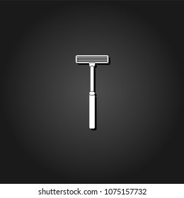 Shaving razor icon flat. Simple White pictogram on black background with shadow. Vector illustration symbol