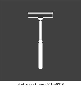 Shaving razor icon flat. Vector white illustration isolated on black background. Flat symbol