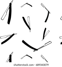 Shaving razor pattern seamless in simple style vector illustration. Barbershop and beauty salon background. Hairdresser black razors on white background